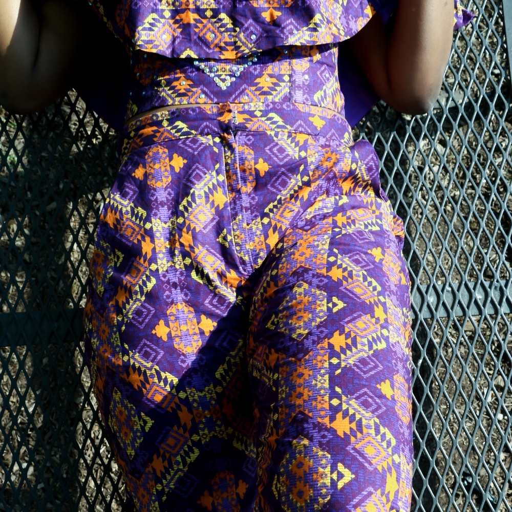 African Print Off Shoulder Crop Top Set For Women - Picture 4 of 8