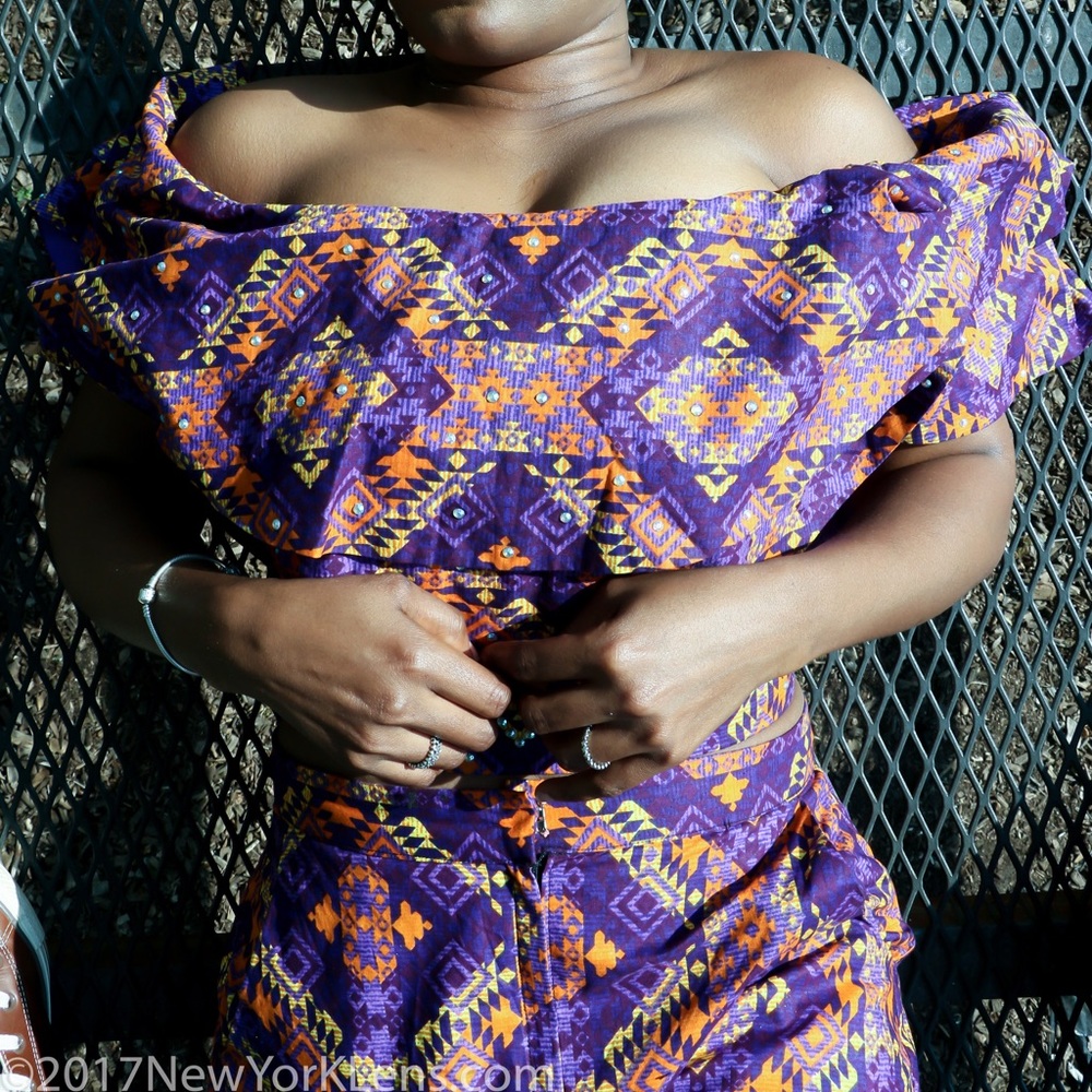African Print Off Shoulder Crop Top Set For Women - Picture 5 of 8