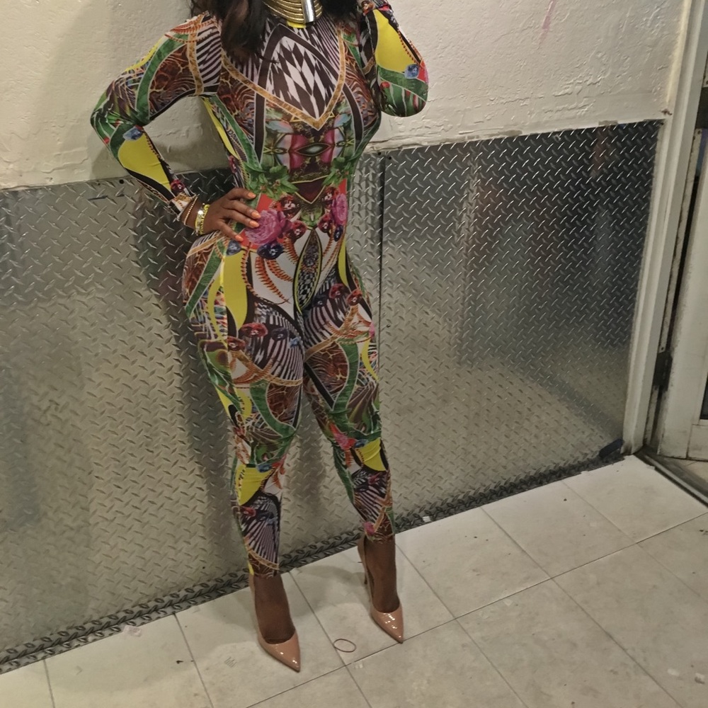 Abstract print sheer jumper