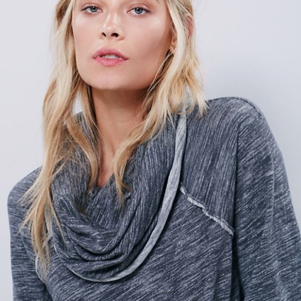 Cowl Neck Pullover TOP Cocoon Sweater Shirt Blue