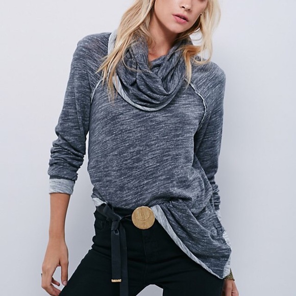 Cowl Neck Pullover TOP Cocoon Sweater Shirt Blue - Picture 3 of 4