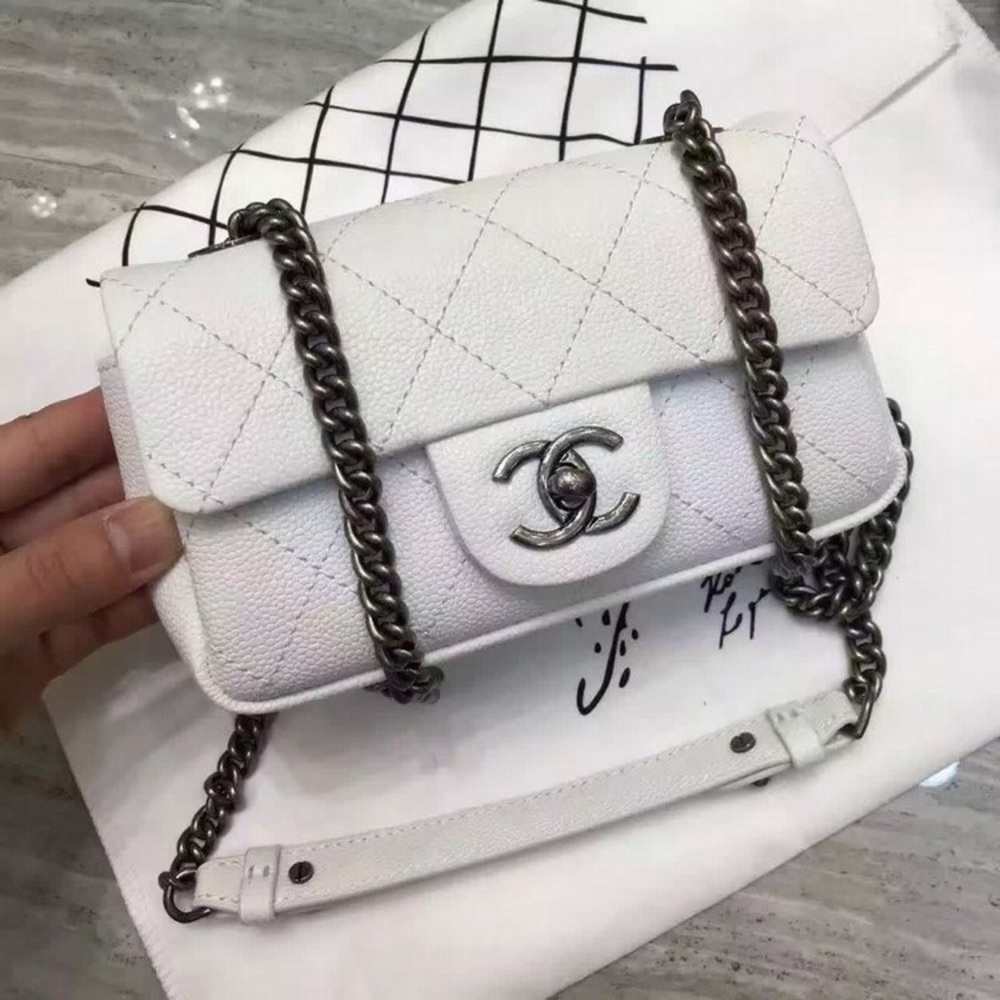 Chanel white classic leather handbag purse