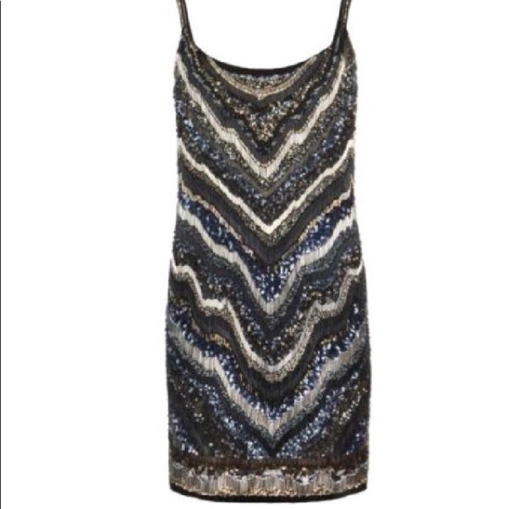 All Saints Aztec Print Fully Beaded Dress sz 10 US