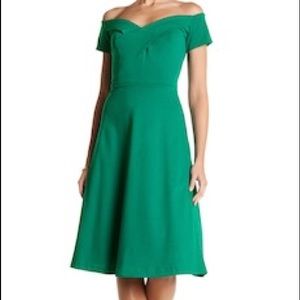 Eva Franco off the shoulder green dress
