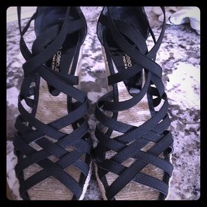 Strappy black wedges