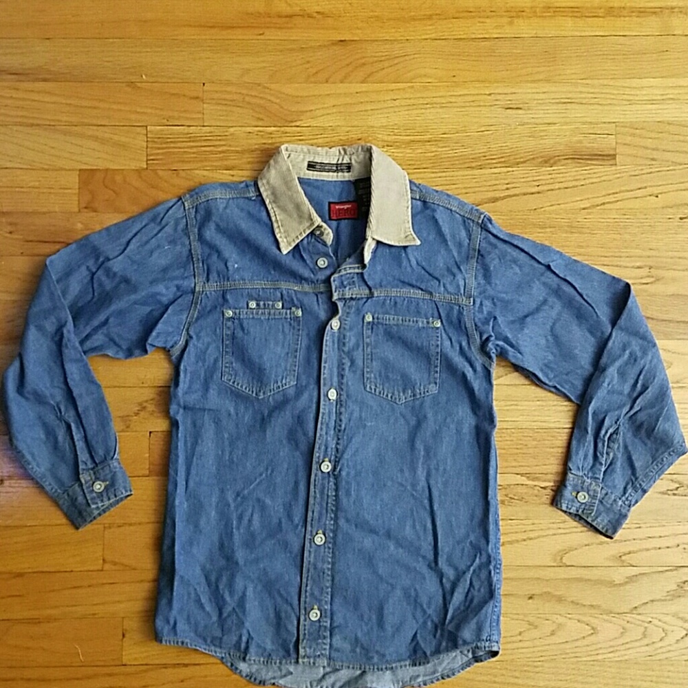 Boys jean long sleeve button down shirt