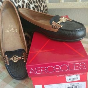 Aerosoles Black Brown Leather Flats