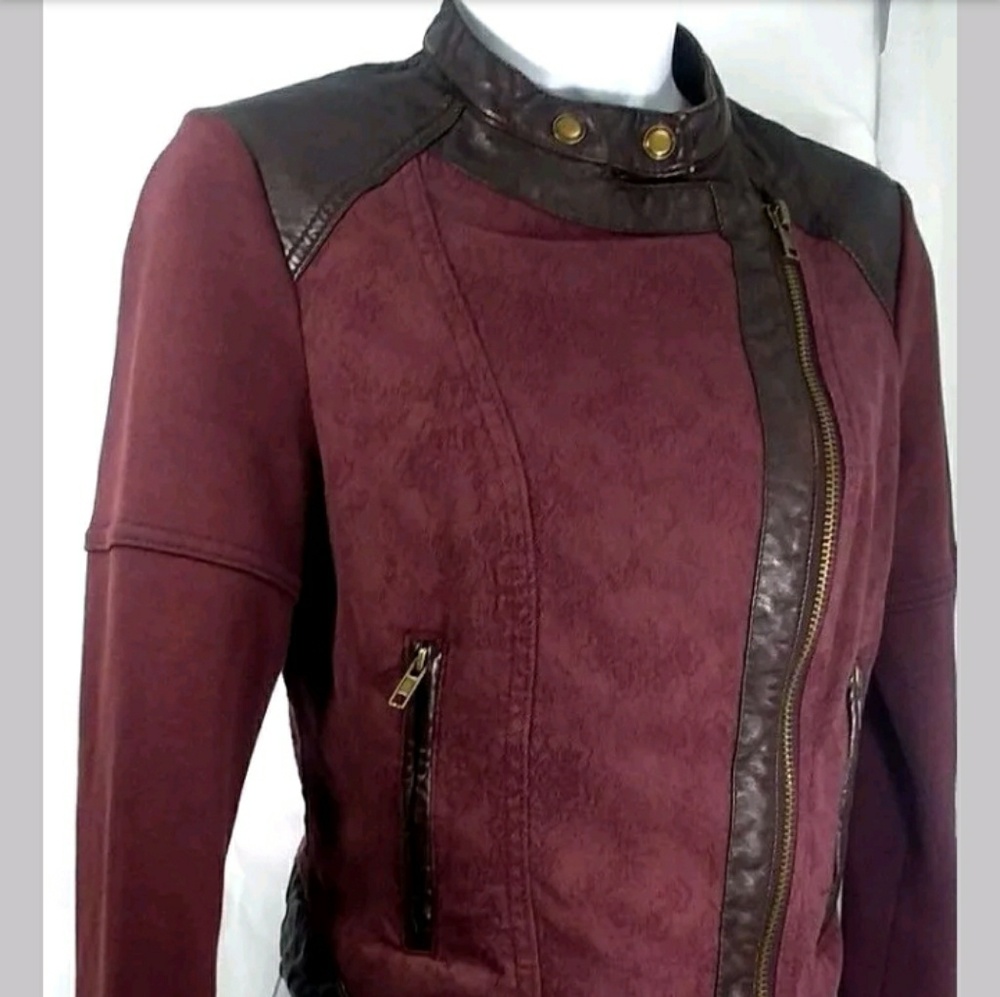 FREE PEOPLE Wms Size 0 Burgundy Vegan Moto Jacket