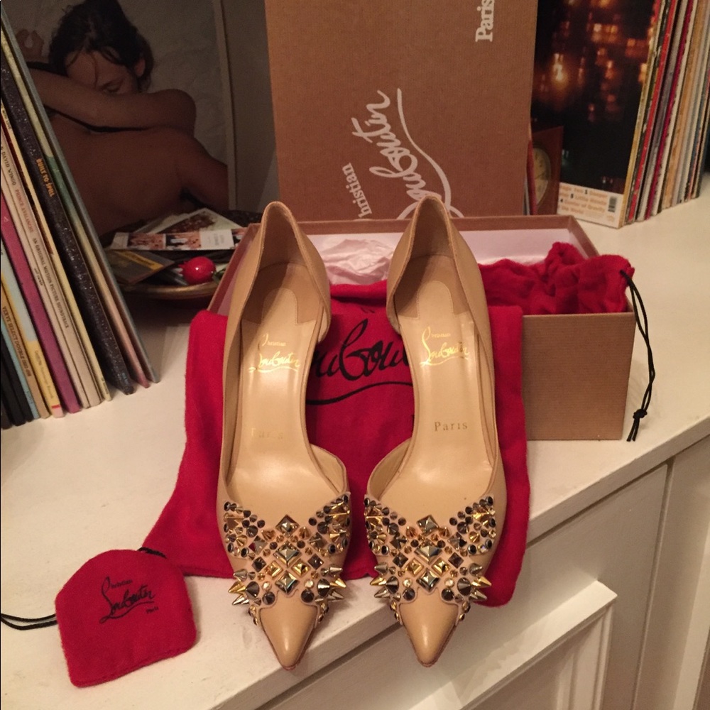 Christian Laboutin Napp Nude Studded Heels 37.5