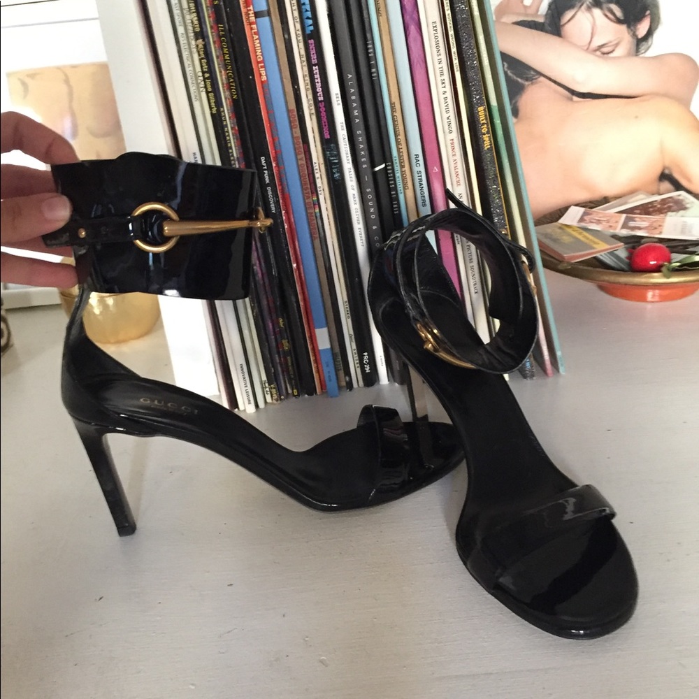 Gucci black patent Ursula Horsebit Heels 37.5
