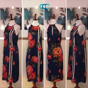 Zara, Trafaluc Collection Navy Silk Floral Dress