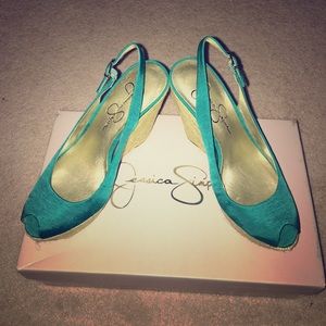 Jessica Simpson teal wedges - New never worn.