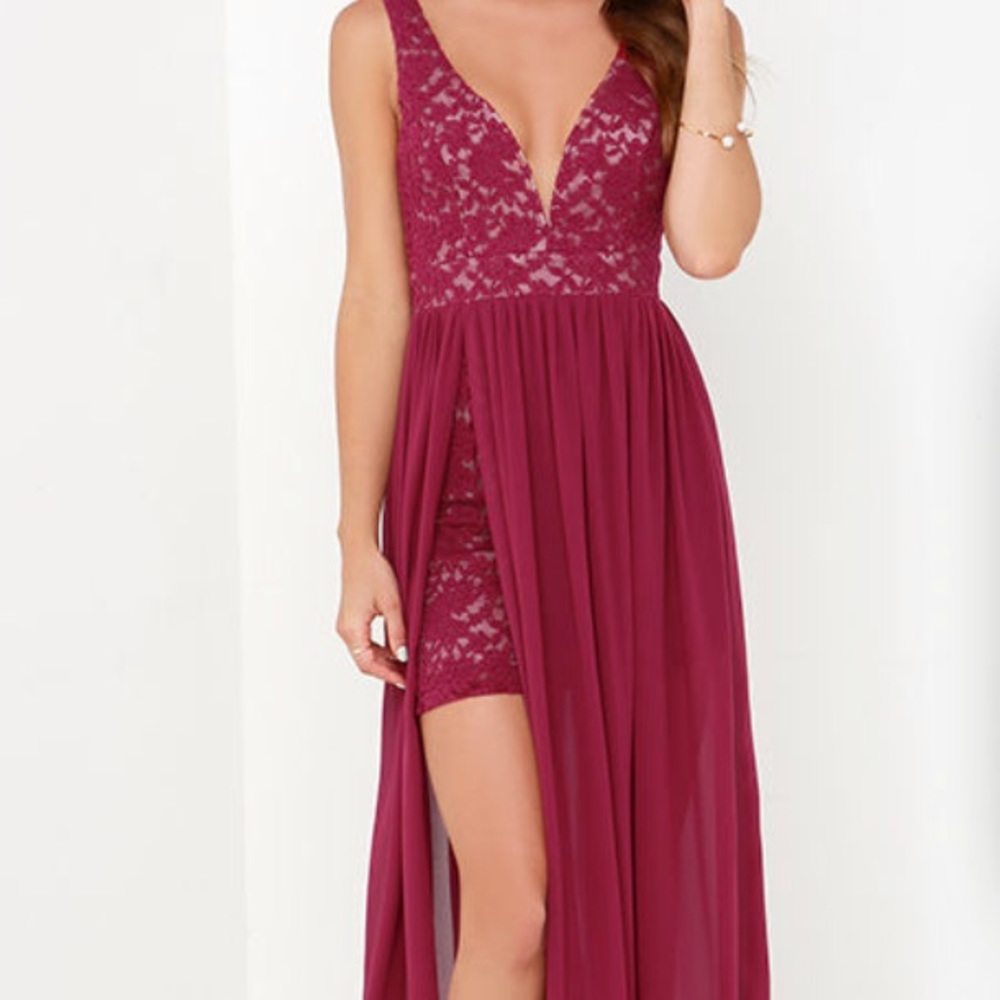 Make Way For Wonderful Berry Red Lace Maxi Dress