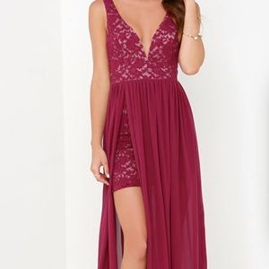 Make Way For Wonderful Berry Red Lace Maxi Dress
