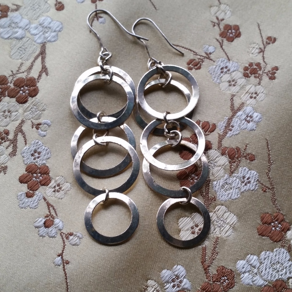 Lightweight festive silver hoop drop earrings