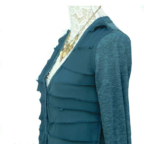 Anthropologie Sweaters - ANTHRO VANESSA VIRGINIA LAYERED DUSTY TEAL CARDIGA