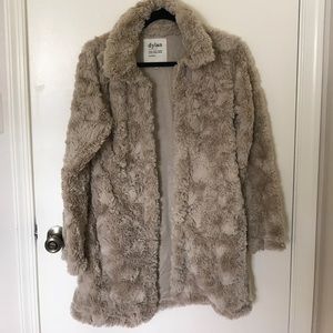 Faux fur long jacket in taupe