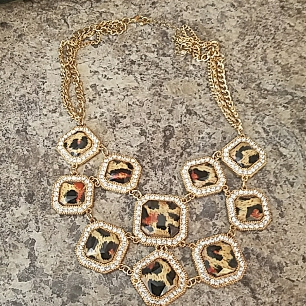 Leopard & Rhinestone Beaded Necklace