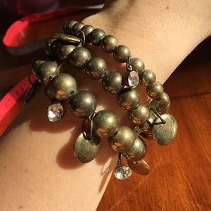 🛍 Bronze Crystal Charm Statement Bracelet