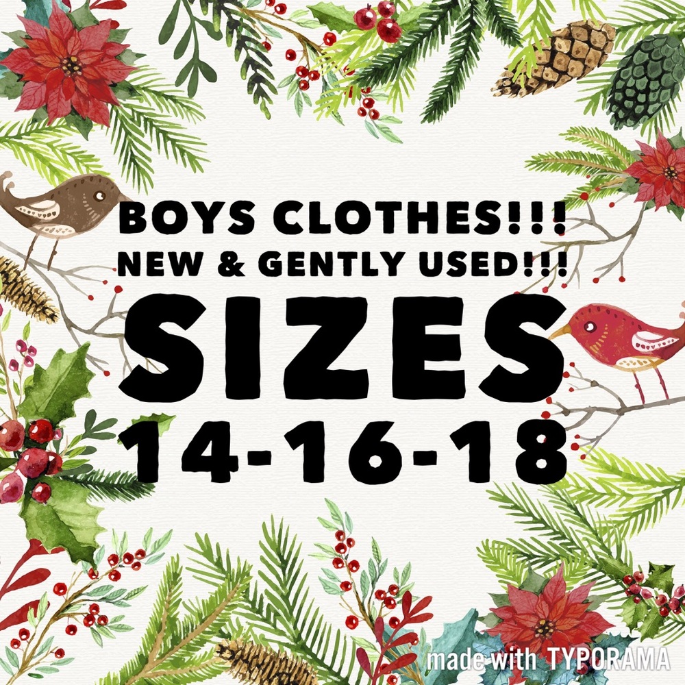 New & gently used boys clothes!! Sizes 14-16-18