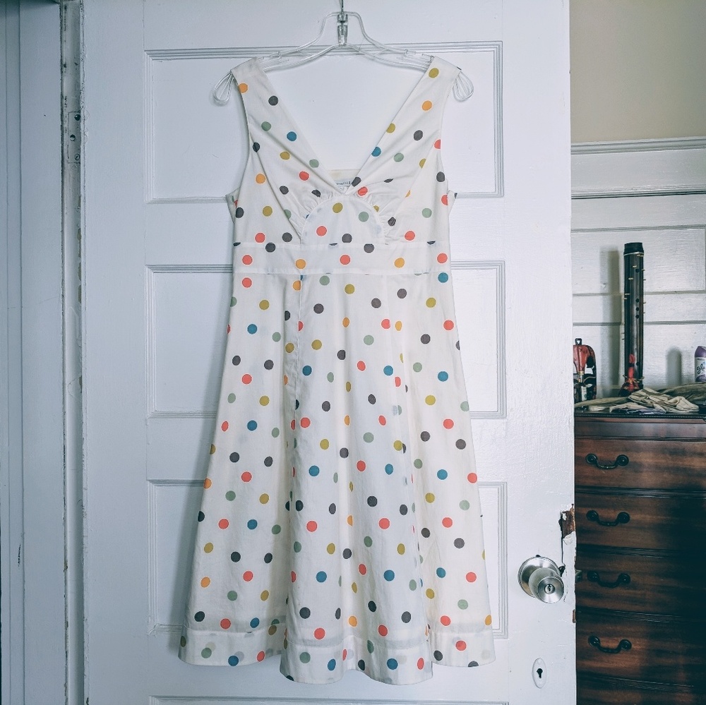 Garnet Hill off-white polka dot cotton dress US4