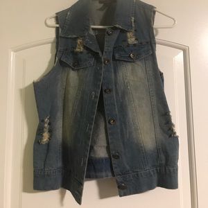 Stud, ripped cut off jean jacket
