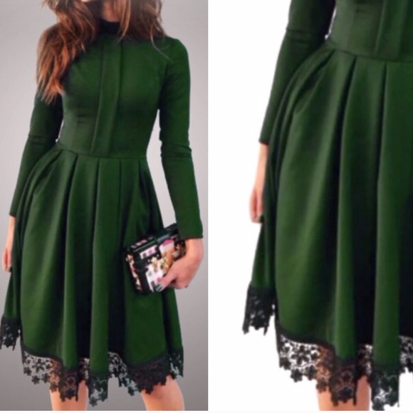 unknown Dresses & Skirts - Long-sleeved, Lace-trimmed Dress