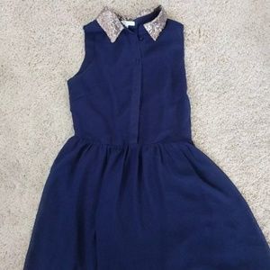 Navy dress with sequin gold collar