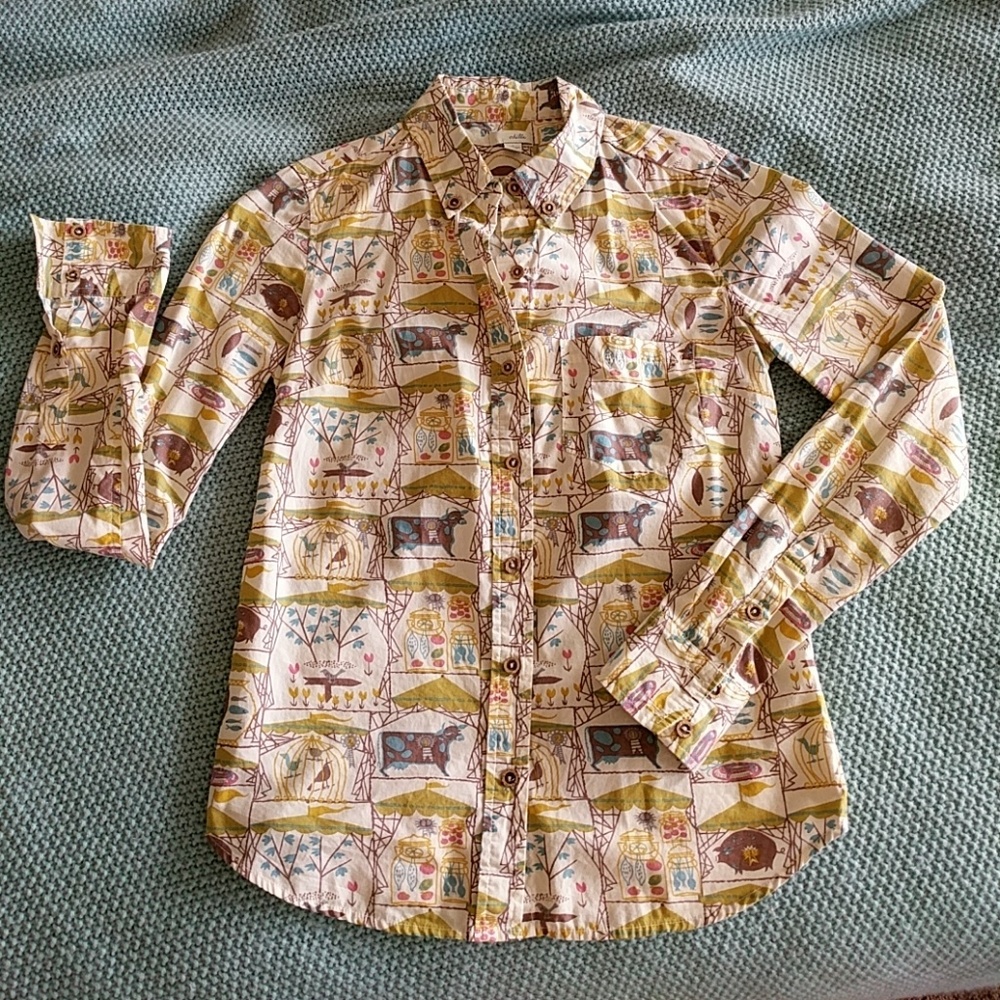 Anthropologie Odille rustic farm print buttondown