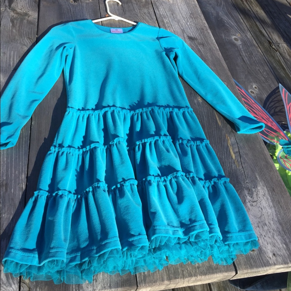 Nice holiday dress: Teal velvet and ruffles dress