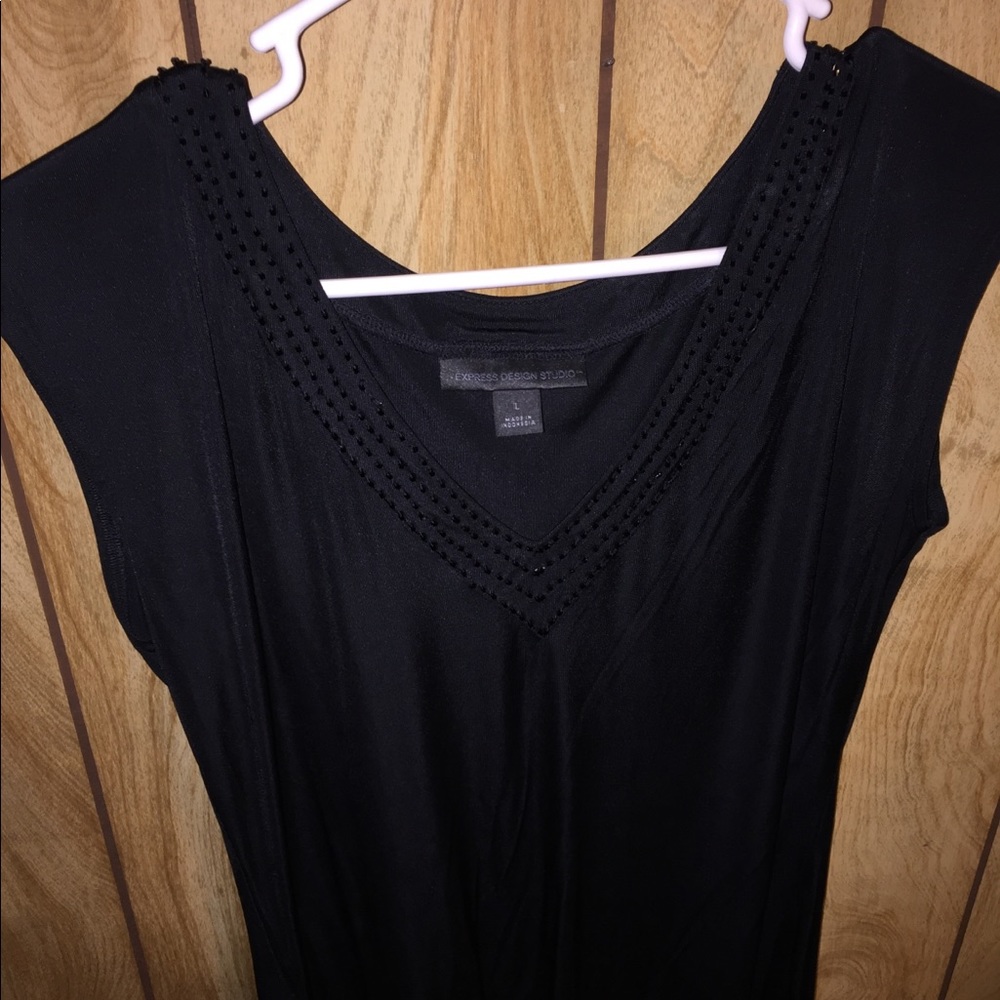 Large Sleeveless Black Top w/ Beads By Express DS