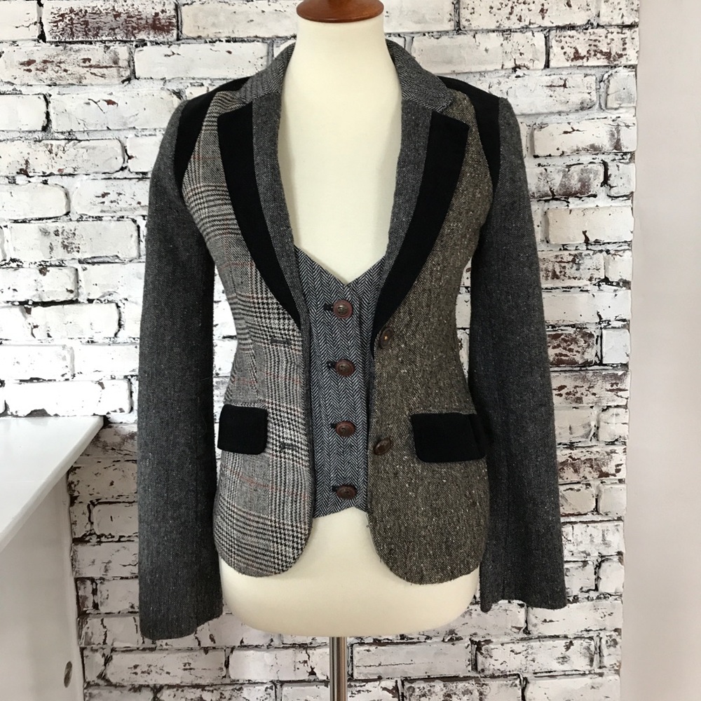 Anthropologie Tweed Velvet Blazer