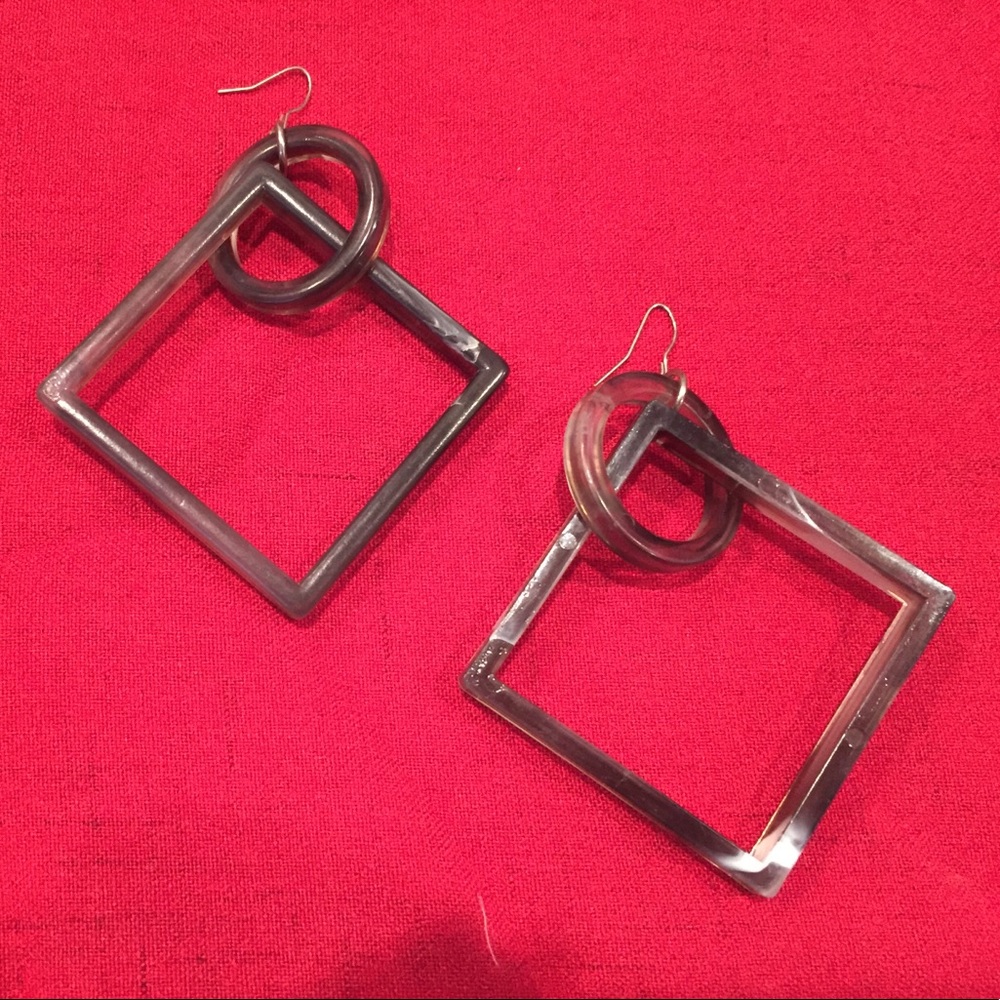 Retro Marble 'Circle and Square' 80s Earrings
