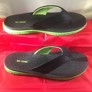 NWOT Reel Legends flip flops Wave Black/Green