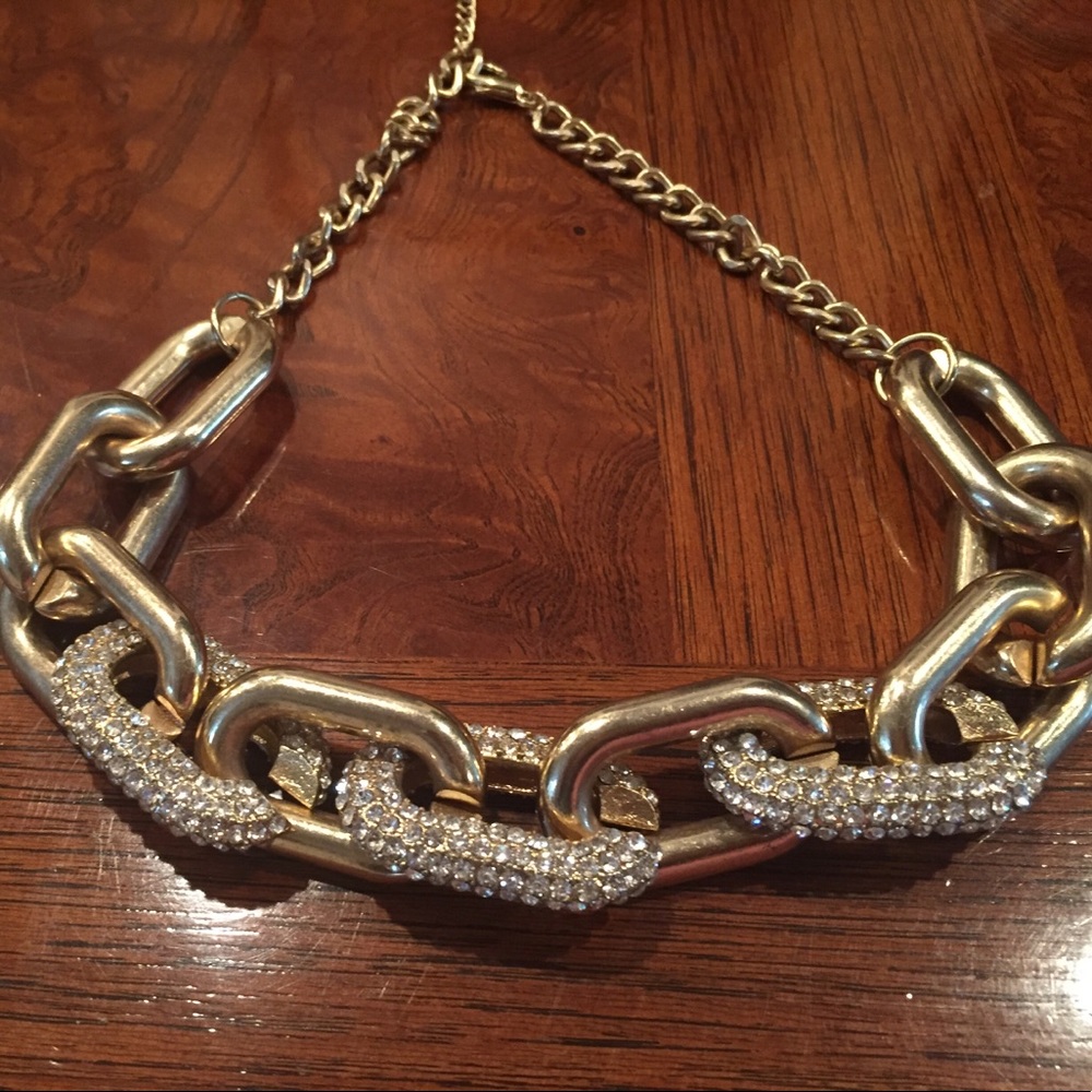 Rhinestone Studded Gold Chain Necklace