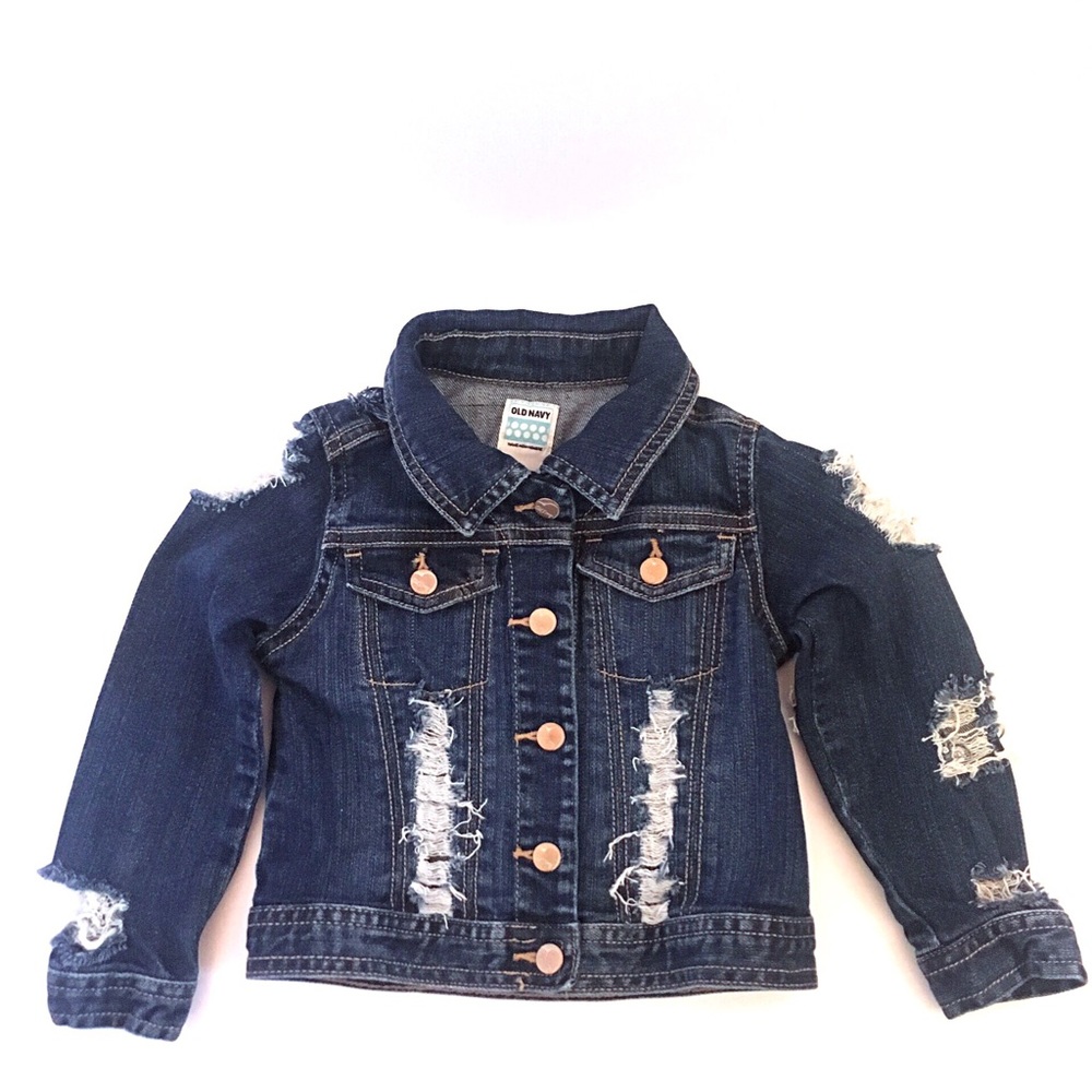 Girls’ Dark Blue Distressed Denim Jacket 2T