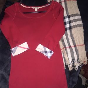Burberry Brit XS Red Cuffed 3/4 Sleeves