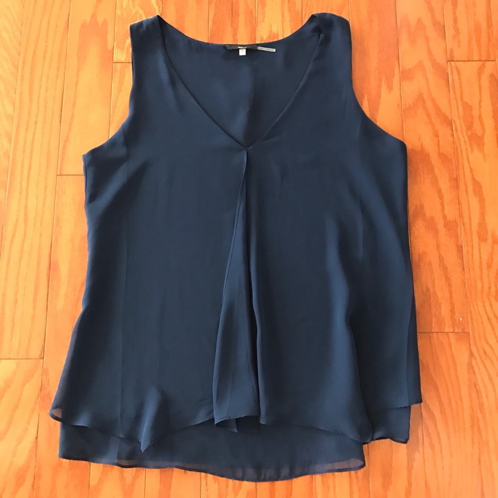 Navy Blue Low-Cut Loose Blouse
