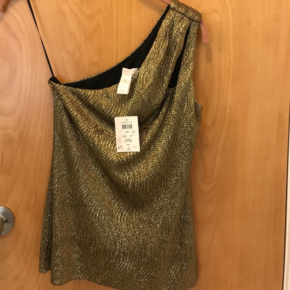 Metallic gold off the shoulder blouse