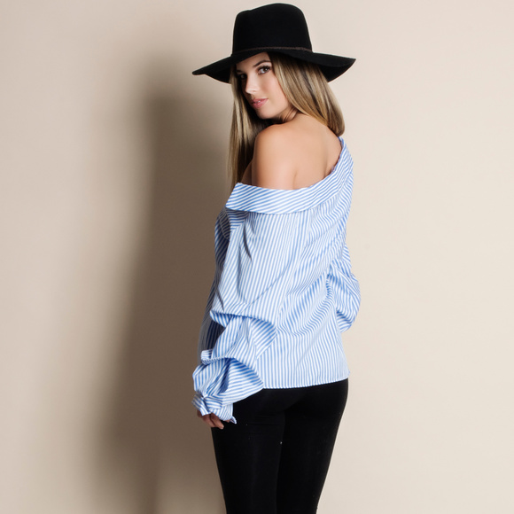 Off Shoulder Striped Blouse - Picture 3 of 4