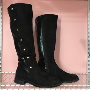 Tall Black Aerosoles Boots with Gold Studs