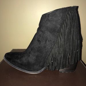 Black Suede Booties with Tassels