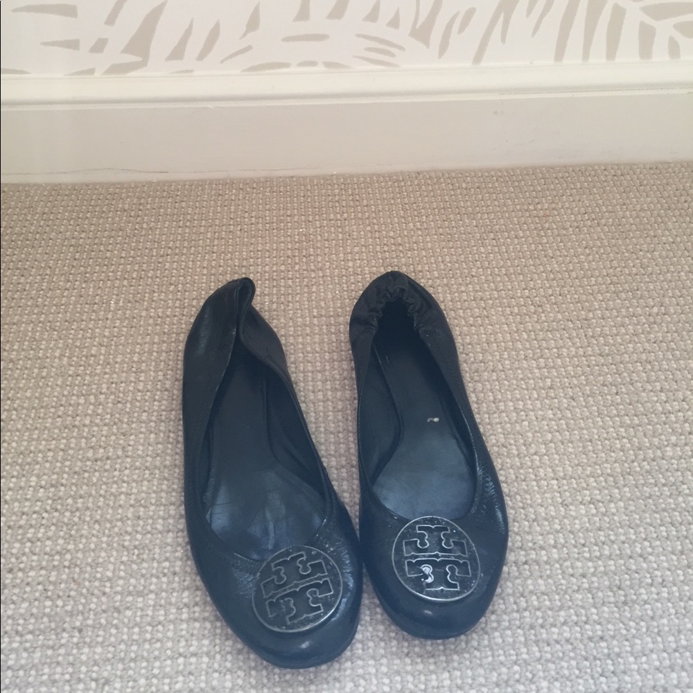 Tory Burch Black leather flats with Glitter Logo