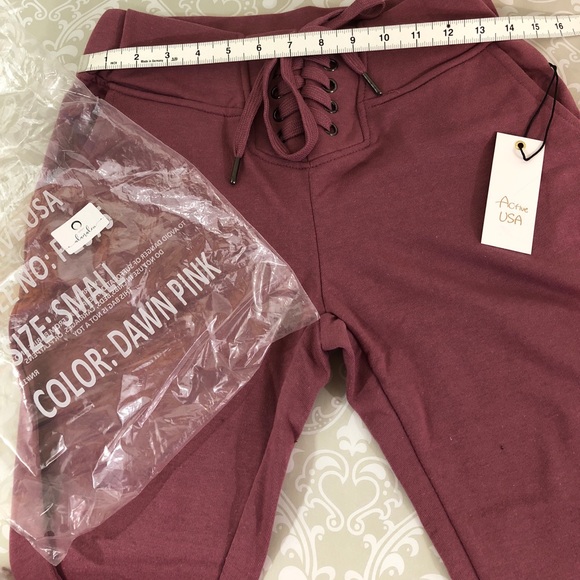 Dusty Rose Lace Up Joggers Sz S M L - Picture 4 of 7