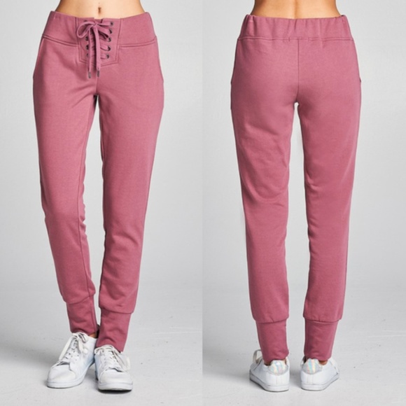 Dusty Rose Lace Up Joggers Sz S M L - Picture 7 of 7