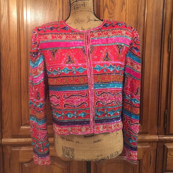 Vintage Lawrence Kazar Hand Beaded Top/Jacket - Picture 1 of 4