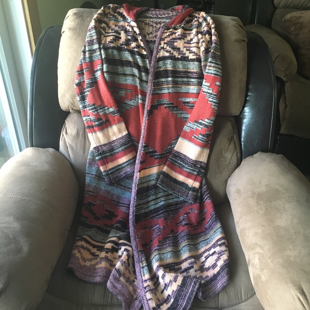 Hooded long buttonless cardigan