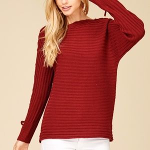 STACCATO Sweaters - NEW BURGUNDY BOAT NECK LACE UP SLEEVE SWEATER STACCATO Sweaters - NEW BURGUNDY BOAT NECK LACE UP SLEEVE SWEATER