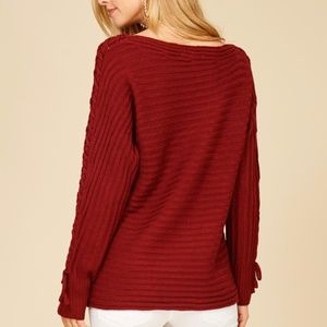 STACCATO Sweaters - NEW BURGUNDY BOAT NECK LACE UP SLEEVE SWEATER STACCATO Sweaters - NEW BURGUNDY BOAT NECK LACE UP SLEEVE SWEATER