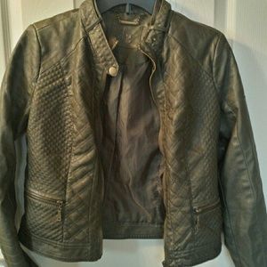 SOLD! *Olive green Vegan leather quilted jacket